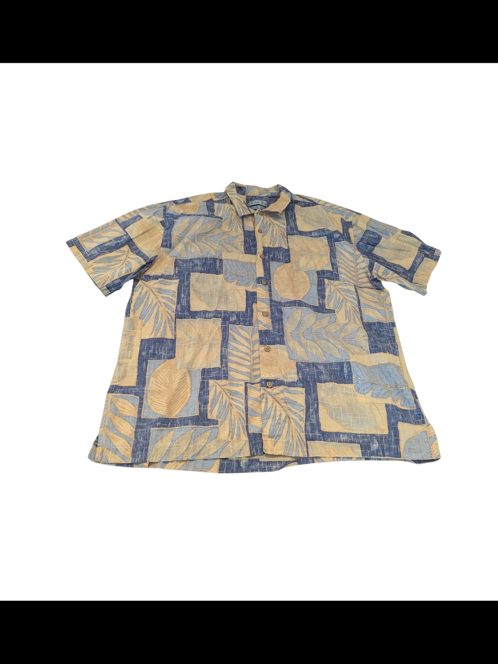 EUC Batik Bay Mens XXL Reverse Print Leaves Short Sleeve Button Up Shirt Cotton